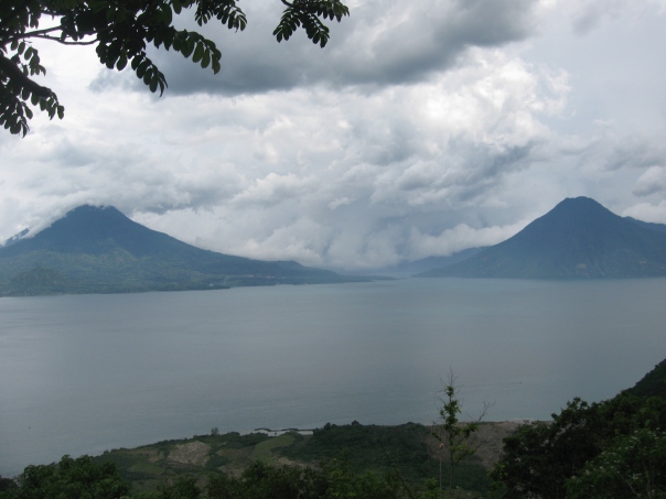 Lake Atitlan. Two volcanoes and a huge lake surrounded by cities named after the twelve apostles.