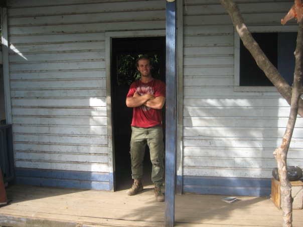 Standing in the doorway of the Police Outpost awaiting the jury...a short, fat corrupt nicaraguan cop.